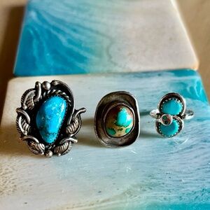Lot of authentic turquoise and sterling silver rings